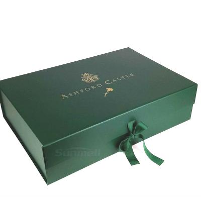 China Handmade Luxury Apparel Packaging Box For Clothes Clothing Custom Cardboard Box With Ribbon Closure for sale