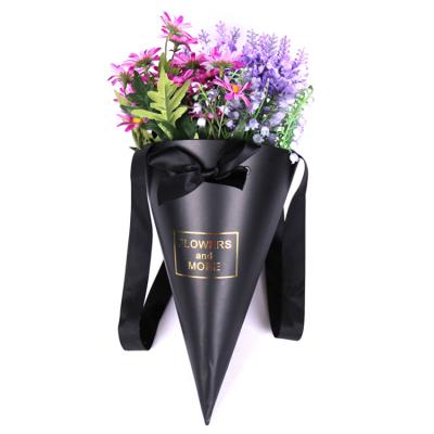 China Mini Recyclable Cute Ice Cream Bouquet Flower Box Cone Shaped Packaging With Nice Gold Stamping for sale