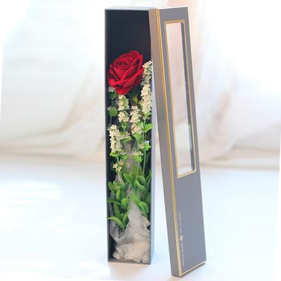 China Recyclable Luxury Flower Gift Packaging Box Single Pink Paper Packaging Box With Clear Window for sale