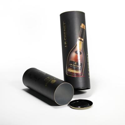 China Custom Premium Recyclable 2 Pack Cardboard Cylinder Wine Gift Box Brandy Tube Packaging With Metal Cap for sale