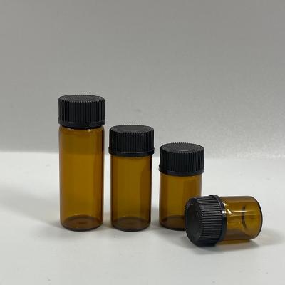 China Wholesale Cosmetic 1ml Amber Glass Vial with Black Screw Cap and Orifice Reducer Essential Oil Aromatherapy Sample Bottles for sale