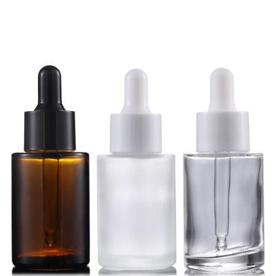 China Wholesale Personal Care 30ml Original Essence Liquid Oil Bottle Brown Clear Flat Shoulder Bottle 30ml 1oz Dropper Glass Bottle for sale