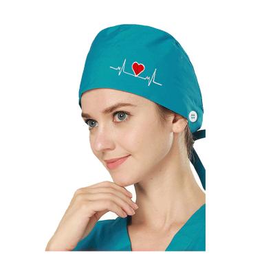 China Unisex Frosted Hat Nurse Surgical Button Cap Hats ECG Embroidery Love Picture Inside Towel Sweater Worker for sale