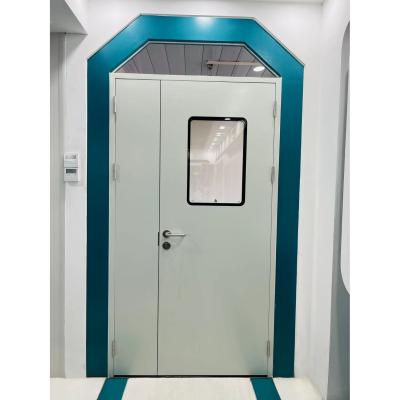 China Habitación limpia puerta metálica de doble hoja asimétrica, puerta de acero de hospital recubierta de polvo en venta