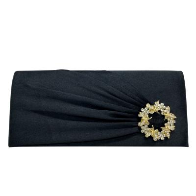 China Handmade Vintage Women's Diamond Crystal Flowers Lock Pleated Satin Party Handbags Wedding Evening Clutch Bag for sale