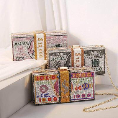 China Fashion Wholesale Dollar Diamond Rhinestone Crystal Purses Equalizing Money Clutch Bags for sale