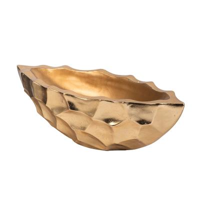 China Luxury Flower Table Flower Vase Fiberglass Vase Gold Decor Vessel Modern Decorative Bowl Shape for sale