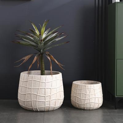 China Modern Geometric Texture Flower Pots And Large Fiber Clay Planters Flower Pots Pots For Plant for sale