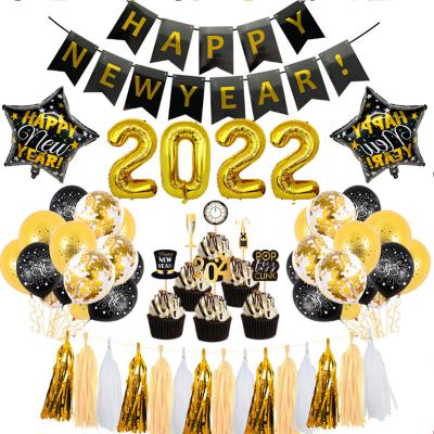 China Promotional Toy/Toy Amazon Hot Sell Happy New Year Letter Fishtail Flag Gold 2022 Number Balloon/Advertising Gift for sale