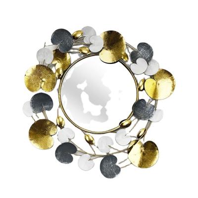 China Elegant Minimalist Luxury Gold Flower Metal Decorative Wall Mirror for sale