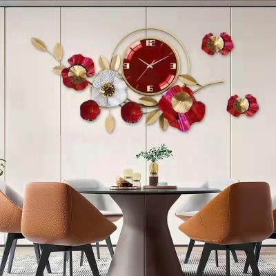 China Contemporary Red Classic Wall Clock And Watch Iron Art Style Flower Design For Home Decoration for sale