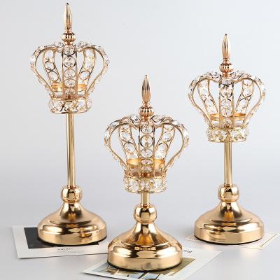 China Retro; Gold Luxury Antique Tall Candelabra Vintage Style European Candle Holder Wedding Cylinder Table Glass Decoration for sale