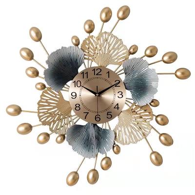 China Folk Art Ginkgo Pattern Wrought Iron Craft Classic Beautiful Wall Clock for Living Room Study Bedroom for sale