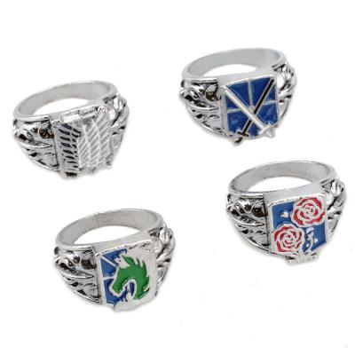 China Vintage Anime Attack on Freedom 4 Investigation Corps Logo Finger Ring Titan Ring Wings For Women Men Alloy Enamel Rings for sale