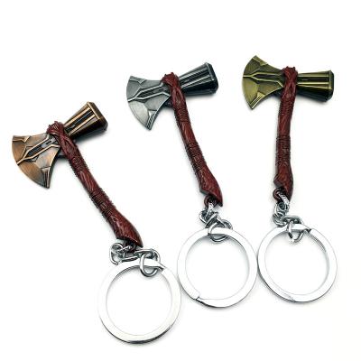 China Wholesale Retro Style Metal Key Chains Thor Hammer Keychain Ax Weapon Lallaveros Memorabilia Movie Jewelry Gift Pendant for sale