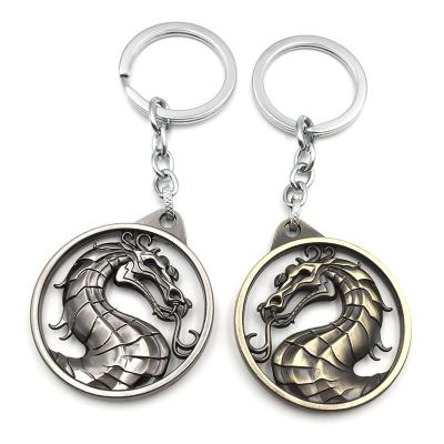 China Fashion Vintage Charm Game Mortal Kombat Key Chain Dragon Totem Alloy Key Ring Holder Gift For Men Car Key Accessories Round for sale