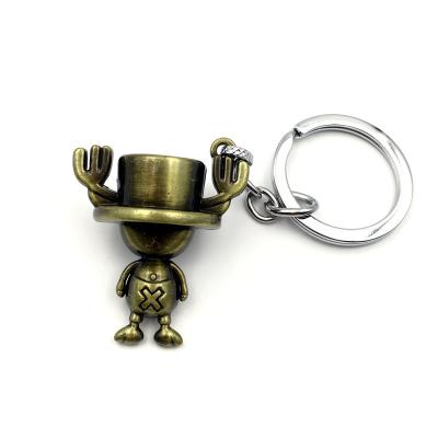 China Retro Luffy Chopper Figure Keychain Bronze Keychain Pendant Anime Style One Piece Key Chain Fan Gift for sale