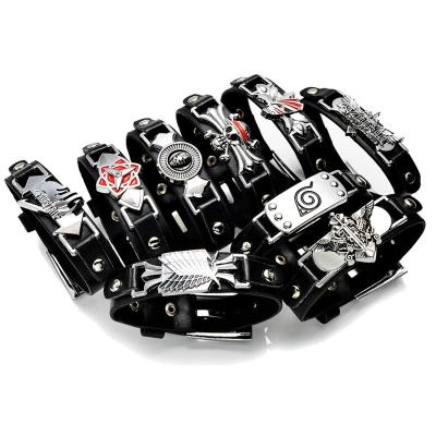 China Vintage Game Demon Slayer Bracelet Anime Attack On Titan Tail Black Butler Leather Bracelet Women One Piece Men's Bracelets For Gift for sale