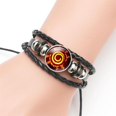 China Vintage Anime Braided Cabochon Leather Bracelets Glass Adjustable Bracelet For Women Custom Charm for sale