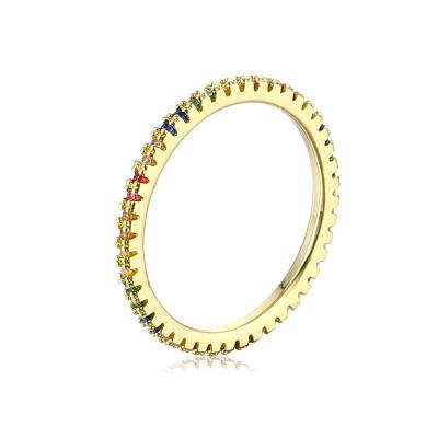 China TRENDY 2022 Jewelry 925 Silver Jewelry Gaily Colored Circle Tiny Colorful Zircon Gold Plated Thin Rings Fine Jewelry for sale