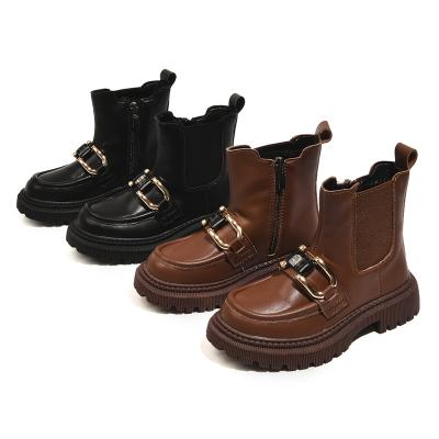 China PU Children Safety Shoes Leisure Button Shoes Breathable Leather Rubber Sole Breathable Boots for sale