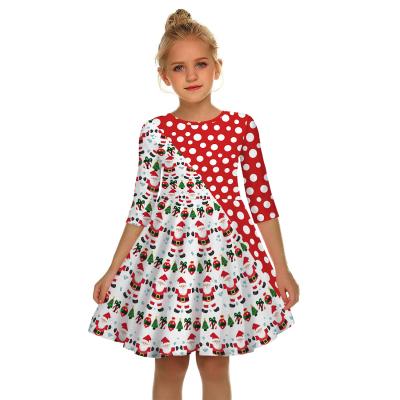 China Santa Claus 3D Printing Breathable Sleeve Fashion Style Christmas Half Dress For Girls for sale