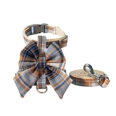 China New Design Viable Fast Shipping Pet Supplies Dog Harness Plaid Bow Vest Dog Harness Vest Beautiful for sale