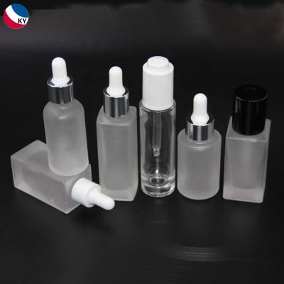 China Thick Wall and Bottom KEYO Cosmetic Frosted Clear Glass Dropper Serum Bottles for Essential Oil for sale