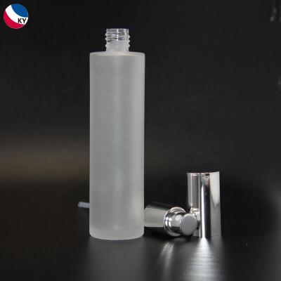 China Thick Wall And Bottom Bottles Flat Shoulder Frosted Glass White 100ml With Pump Empty Bottles For Perfume Screw On Pump Cap PUMP Sprayer Essential Oil for sale