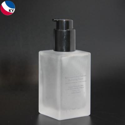 China Personal Care Frosted White Square Glass Bottle With Long Thick Shoulder for sale