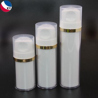 China Thick Wall And Bottom White And Gold Body Cosmetic Plastic Body Care Lotion Acrylic Bottle Sets Bottle With Pump for sale