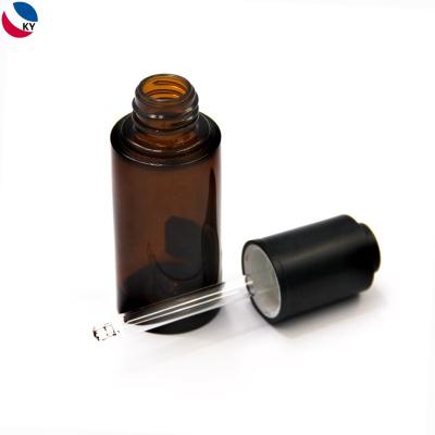 China Personal Care Flat Cap 1Oz Black Dropper Bottle Pet Color Ambar With Dropper And Glass Cap for sale