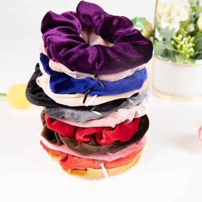 China Durable Hot Sale Hair Scrunchies Velvet Hair Scrunchies With Zipper Pocket Girls Hair Scrunchies for sale