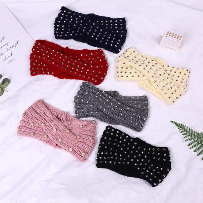 China Wholesale Pretty Winter Warm Knitted Headband With Bands Luminous Sports Head Fashion Drill Head Band For Women for sale