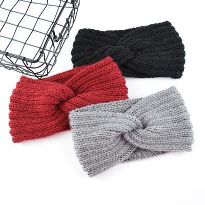 China Wholesale Fashion Winter Warm Knitted Headband For Women Solid Color Knot Headband Cross Make Up Headband for sale