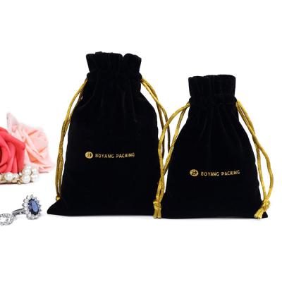 China Wholesale Custom Recyclable Logo Black Gift Packaging Drawstring Jewelry Velvet Pouch Bag for sale