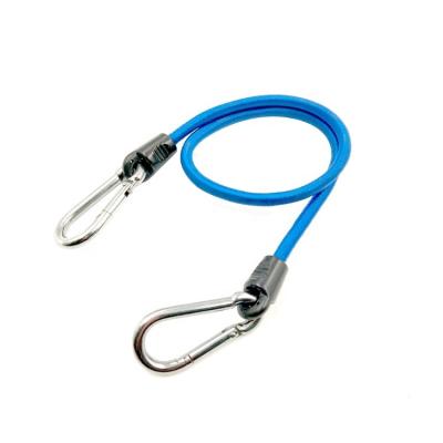 China The exterior is polyester; inside is 100% latex sell well 10mm 12mm diameter wholesale round rubber bungee elastic rope with steel hook for sale