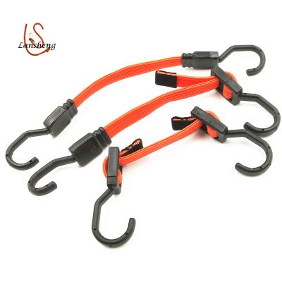 China Exterior is PP; interior is 50% rubber and 50% latex made of China flat plastic motorcycle bungee cord with adjustable plastic coated steel hook for sale