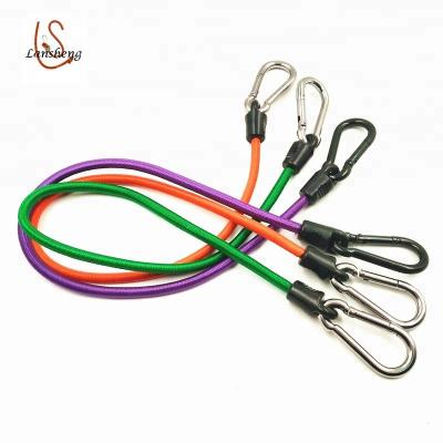 China Exterior is PP; inside is100% latex wholesale customized 9mm pp latex bungee cord with plastic covered steel hook for sale