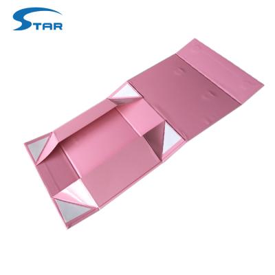 China Handmade Rigid Paper Printed Flat Folding Gift Box With Ribbon for sale