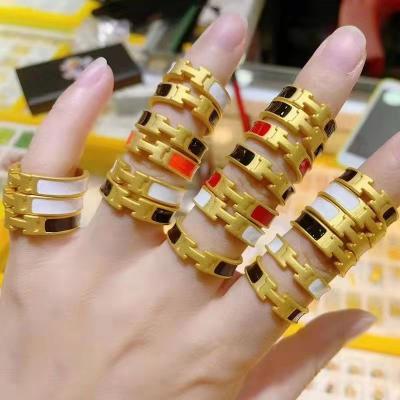 China BOHEMIA Sand Gold Plated 3d Gold Ring Red Enamel Ring Women Fashion H Letter Ring for sale