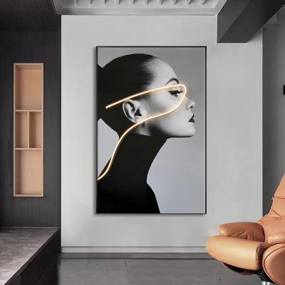 China Wall Decor JZ Delight Decorative Lighting Wall Art Light Portrait Poster Women Picture Canvas Print Led Painting for sale