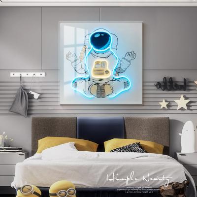 China Decorative Light Luminous Acrylic Astronaut Led Painting Wall Decor JZ Kids Room Artwork for sale