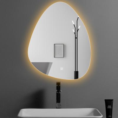 China Modern Hotel Room Bathroom Personalized Modern Design Bathroom Irregular Shape Makeup Hanging Wall Mirror Smart LED Lamp Custom Made for sale