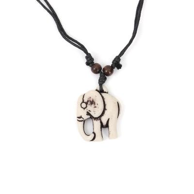 China 2022 Customized Handmade Resin Leather Wax Rope Imitated DIY Cute Elephant Tooth Pendant Necklace For Women Men for sale