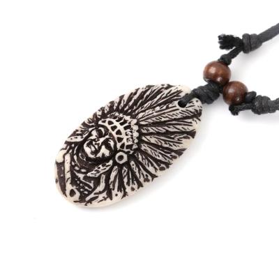 China 2022 Customized Handmade Resin Leather Wax Rope Imitated DIY Indian Bull Bone Pendant Necklace For Women Men for sale