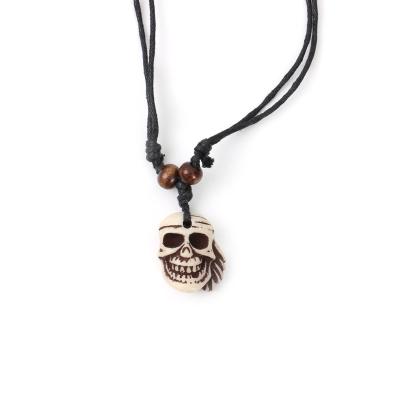 China 2022 Customized Handmade Resin Leather Wax Rope For Men Women Imitated Bull Bone DIY Skeleton Pendant Necklace for sale