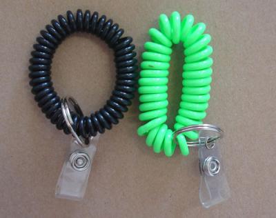 China Customized asked plastic top quality wrist coil chain w/pvc clear strap and split key ring for sale