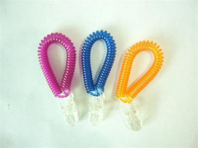 China Multicolor stretchable coil design wrist band keyring key Chain clear alligator clip end for sale