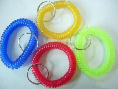 China Hot sales red blue/yellow/green transparent wristband coil holder w/key ring for anti-lost for sale